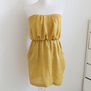 Gold Strapless Satin Mini Dress